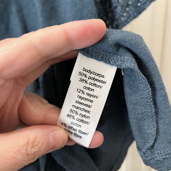 Maurices Blue Wide Crochet Eyelet Sleeve Knot Tie Waist Top Womens Size XXL - Picture 5 of 9